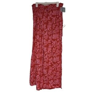 Shade & Shore Cover-up Pants Women's Size L (12-14) - Pink Red Floral Print NEW
